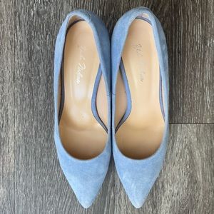 Dusty blue pointed toe suede heels